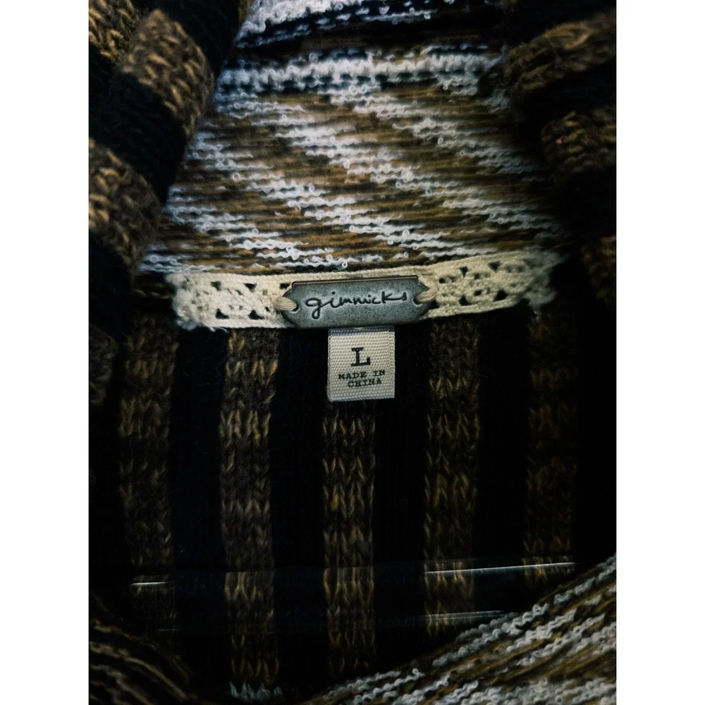 Gimmicks Sweater Womens L Brown Leopard Print Mixed Media Boho Indie Mob Wife - Picture 6 of 16